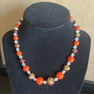 Vintage Orange and Brown Necklace with Yellow Accents